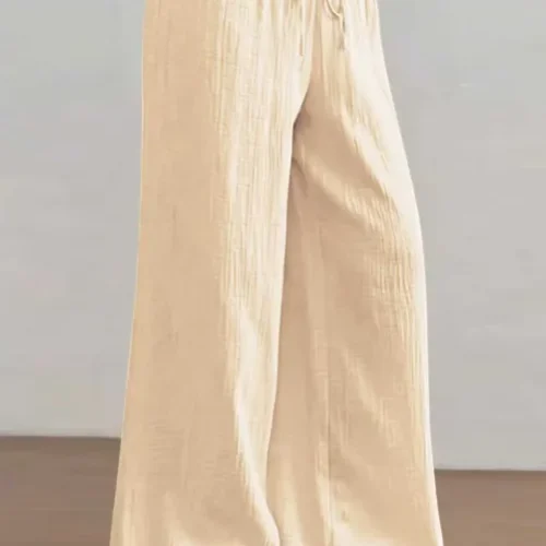 Beige Tieup Wide Leg Pants